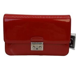 Dior Glossy Red Clutch with Silver Accents Chain